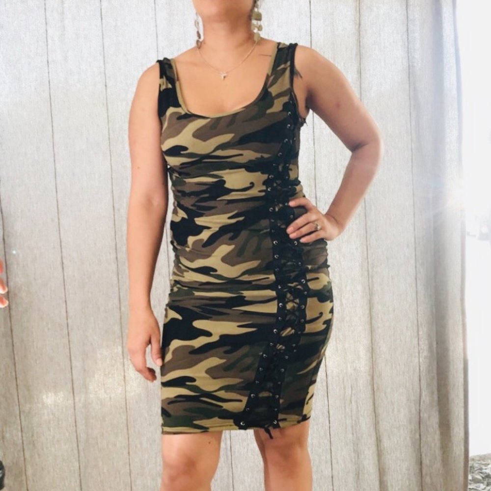 Camouflage & Black Dress with side lace